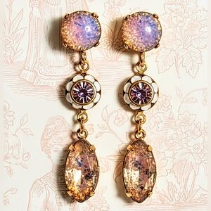 Pink Fire Opal & Rose Opal Flower Crystal Drop Down Earrings